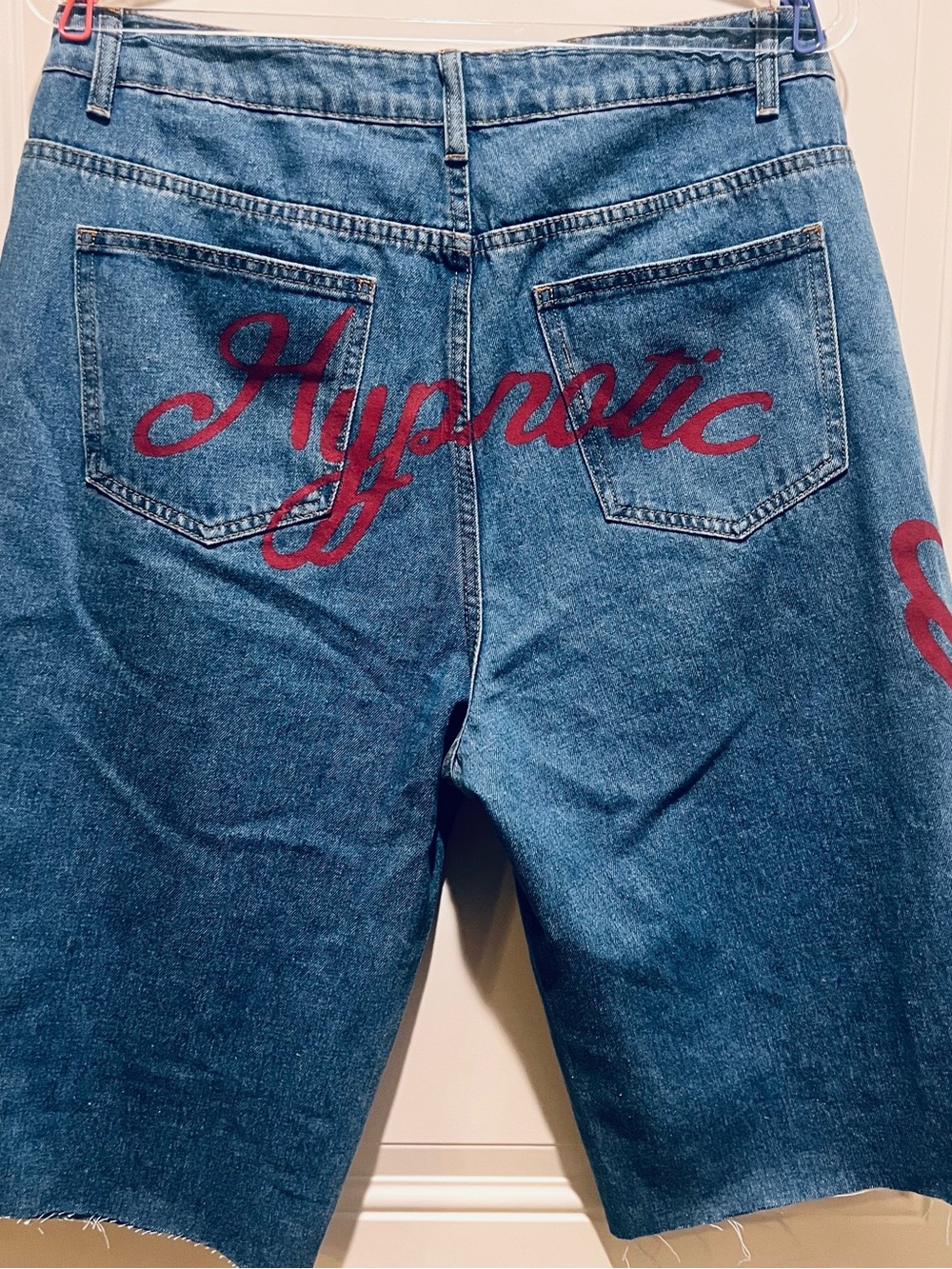 PrettyLittleThing Blue Denim Jeans with Red Script
